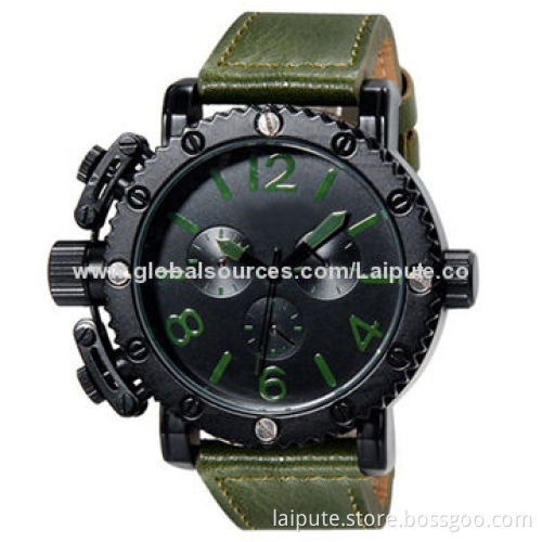 High-quality Unisex Quartz Analog Watch (Army Green) with Alloy Case and Leather StrapNew